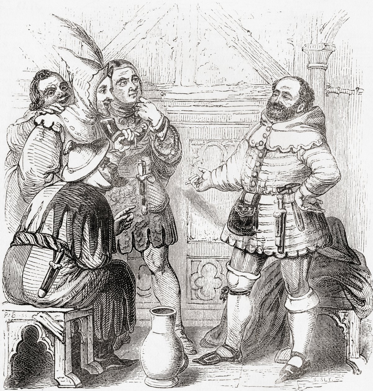 Puuseppä, kutoja, kutoja, värjääjä ja tapettiseppä Vanhasta Englannista: A Pictorial Museum, pub. 1847 tekijältä English School