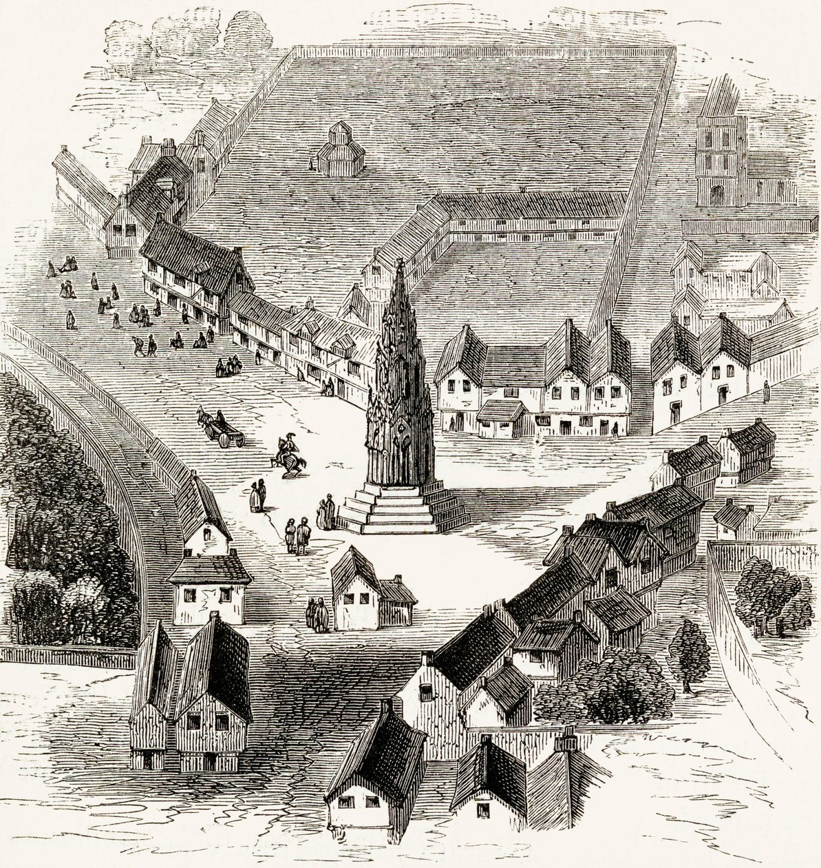 Charing Cross, Lontoo, 1500-luvulla, noin 1865 (puukaiverrus) tekijältä English School