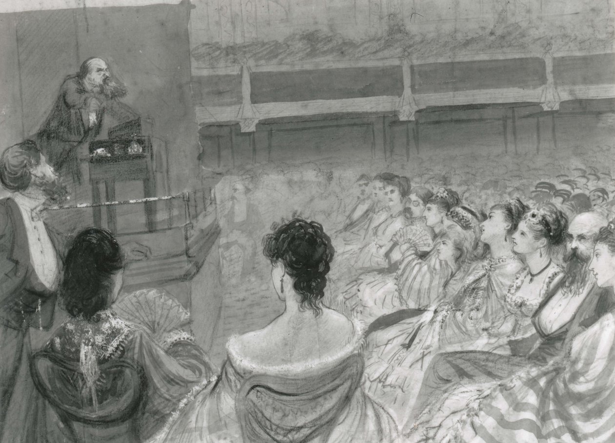 Charles Dickens pitämässä luettavaa St. James Hallissa, 1870 tekijältä English School