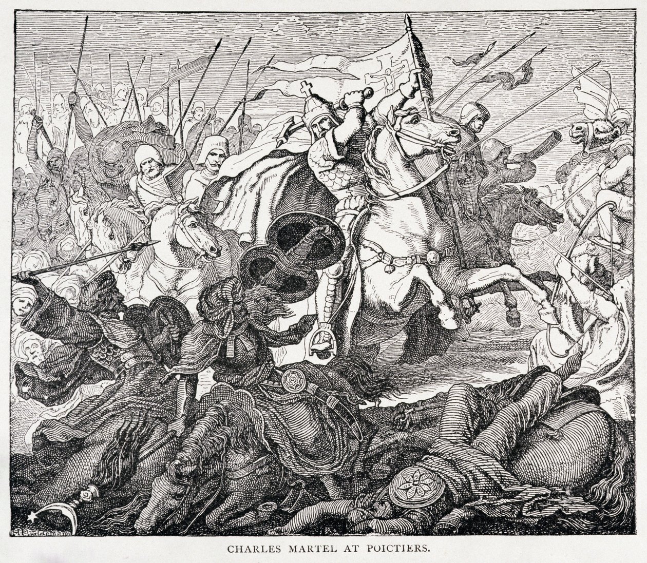 Charles Martel (n. 688-741) Poictiersissa, Ranskan historiasta, Emile de Bonnechose, julkaisija Ward, Lock and Co, Lontoo tekijältä English School