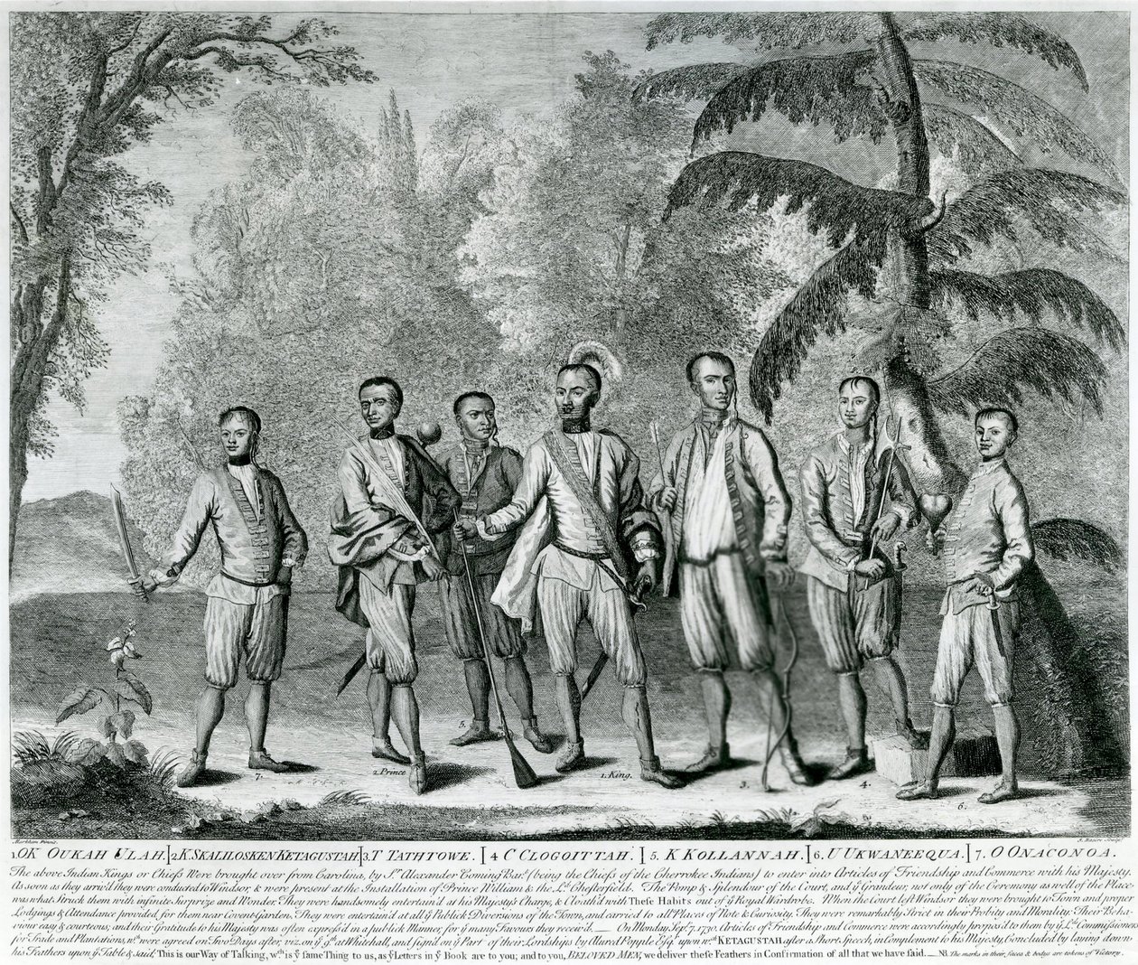 Cherokee Chiefs Carolinasta, n. 1730 (kaiverrus) tekijältä English School