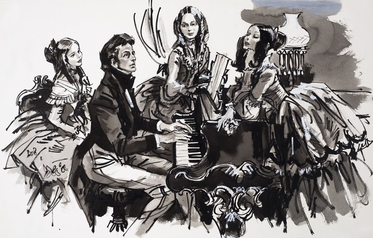 Chopin ja naispuolisia ihailijoita (guassi paperille) tekijältä English School