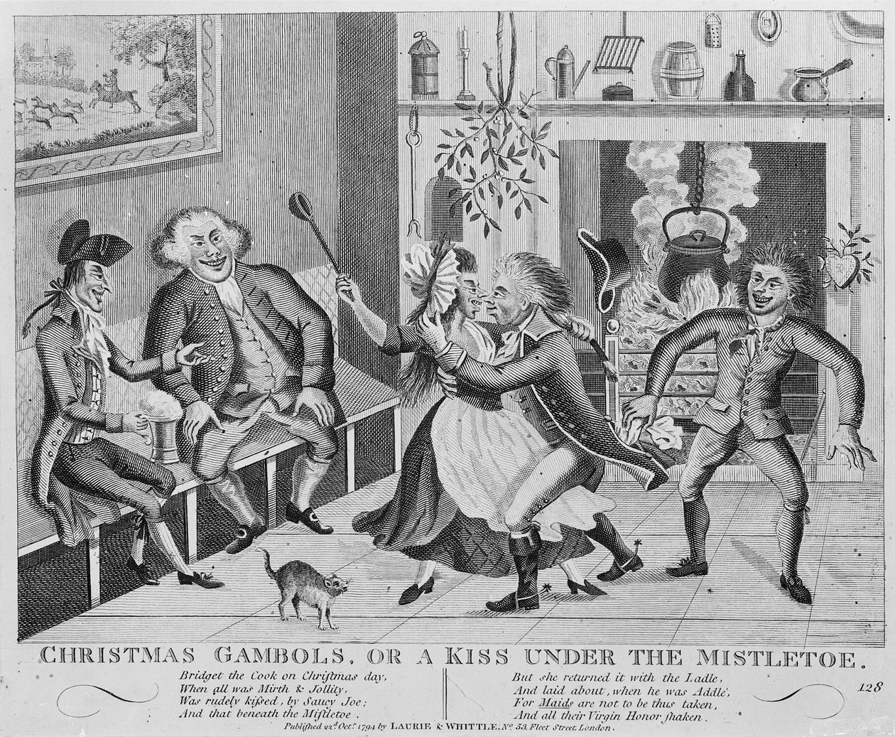 Joulupelit tai suudelma mistelin alla, 1794 (kaiverrus) tekijältä English School