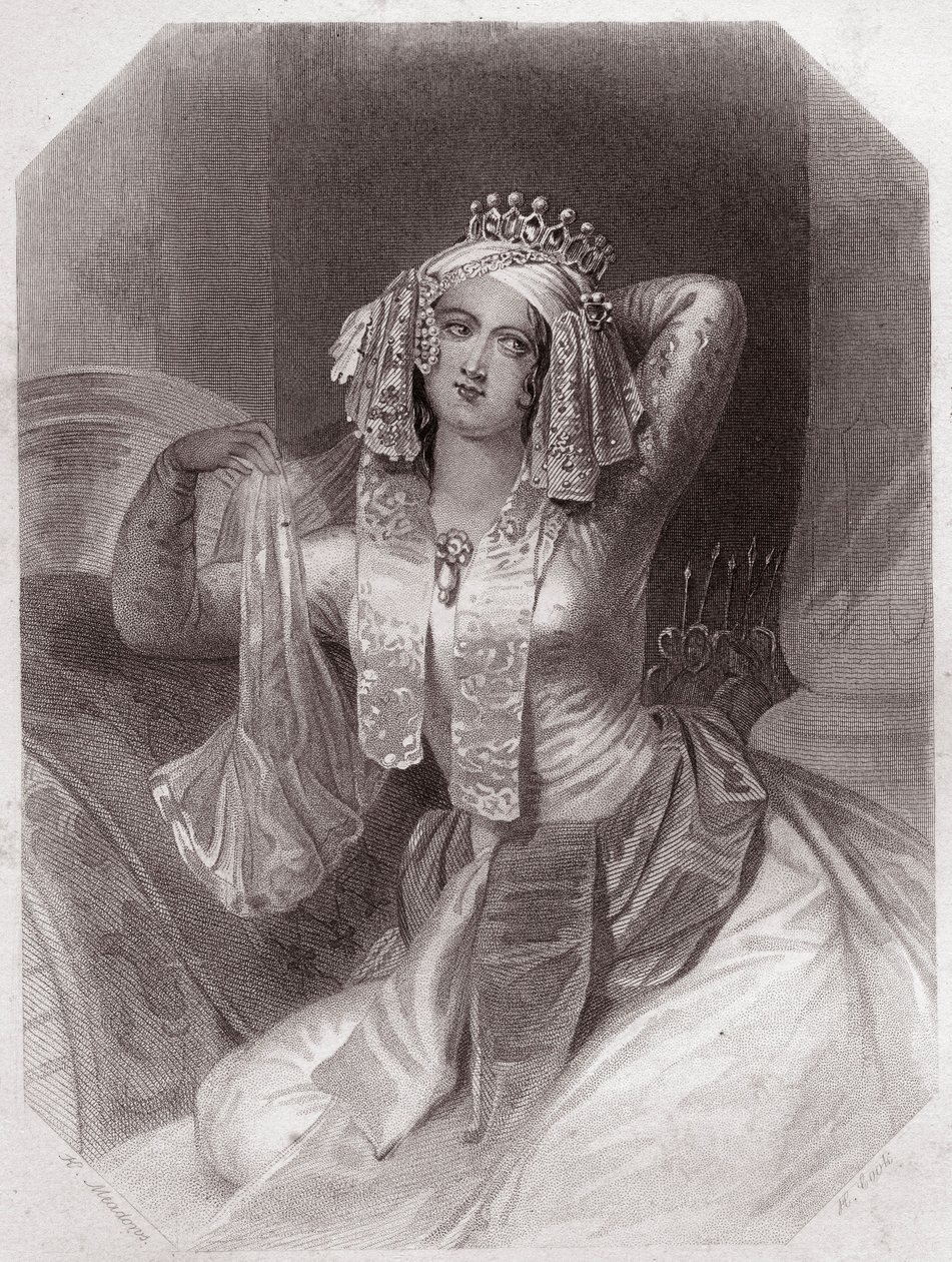 Cleopatre (Antoine et Cleopatre) (Antony ja Cleopatra) - "" Galerie des femmes de Shakespeare, kokoelma 45 vakavaa muotokuvaa varhaisilta Lontoon taiteilijoilta, rikastettu kriittisillä ja kirjallisilla huomautuksilla""" noin 1838 - "" Gallery of:sta naise tekijältä English School