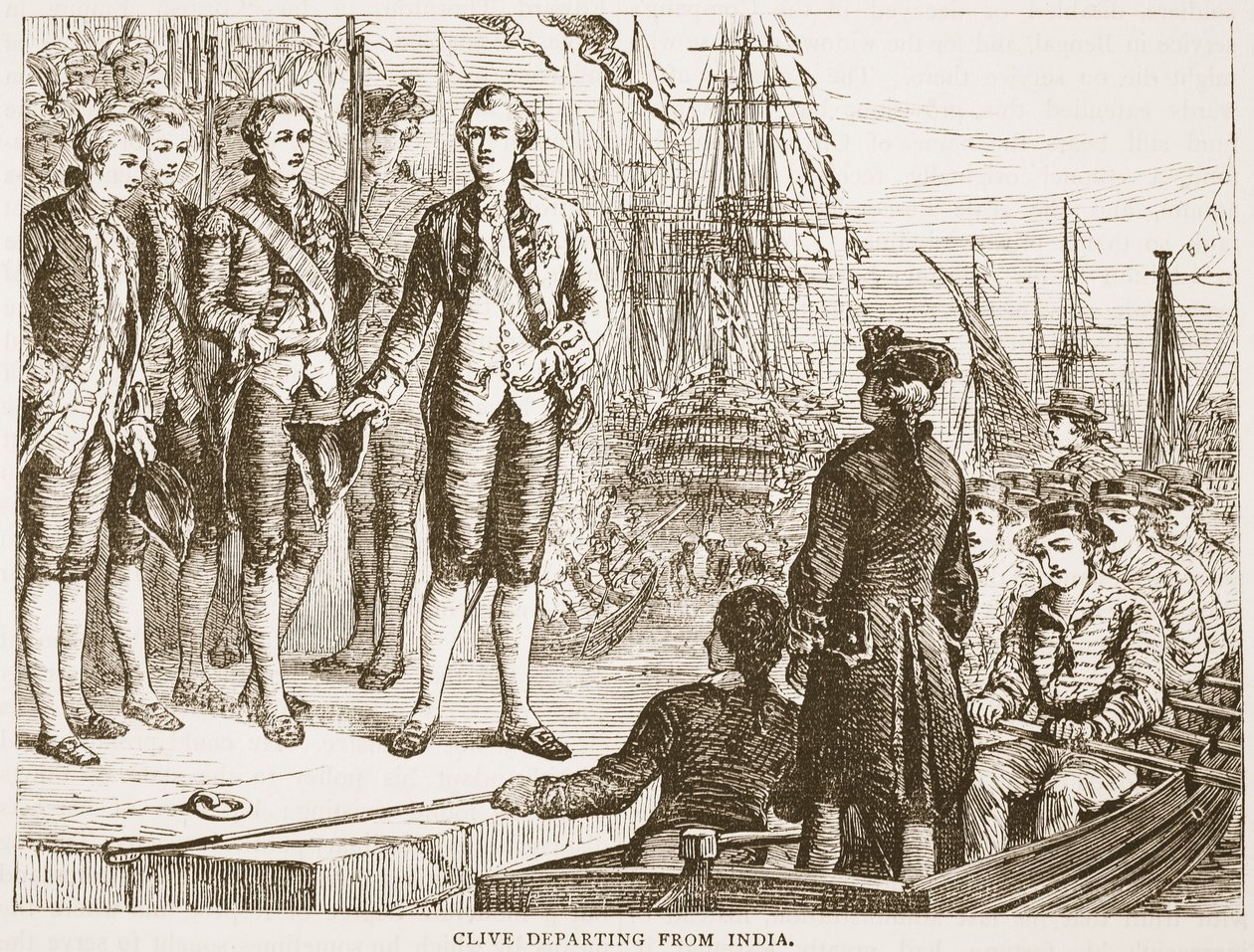 Clive lähtee Intiasta, kuvitus James Grantin pubista Cassells Illustrated History of India. 1879 tekijältä English School