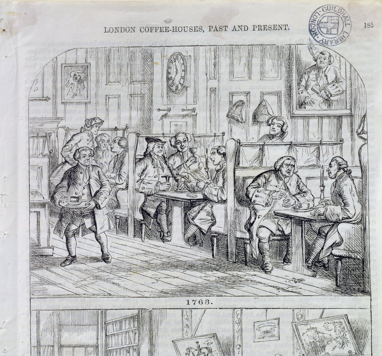 Kahvihuone vuonna 1763, Lontoon Coffee-Houses menneisyydestä ja nykyisyydestä (värikaiverrus) tekijältä English School