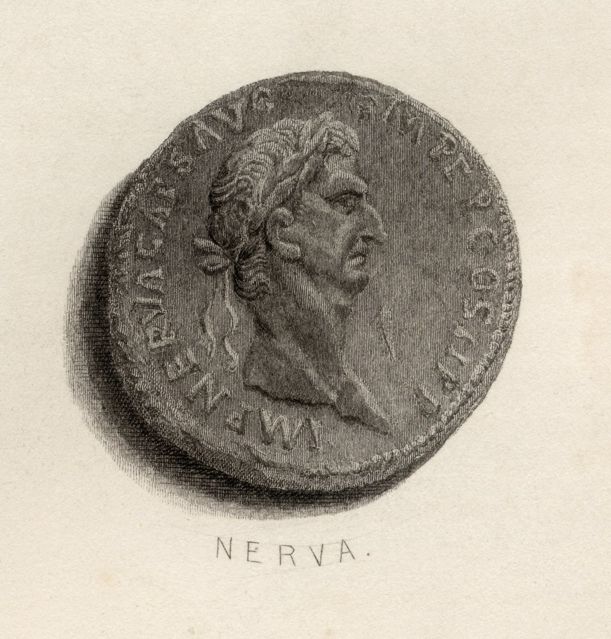 Kolikko Nerva Caesar Augustuksen ajalta tekijältä English School