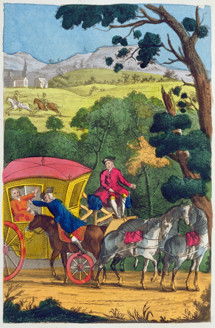 Eversti Jack ryöstää Mary Smithin Maidenhead Thicketissä, kuvitus tunnetuimpien valtatiemiesten ja katuryöstöjen elämästä ja seikkailuista... julkaistu 1822 tekijältä English School