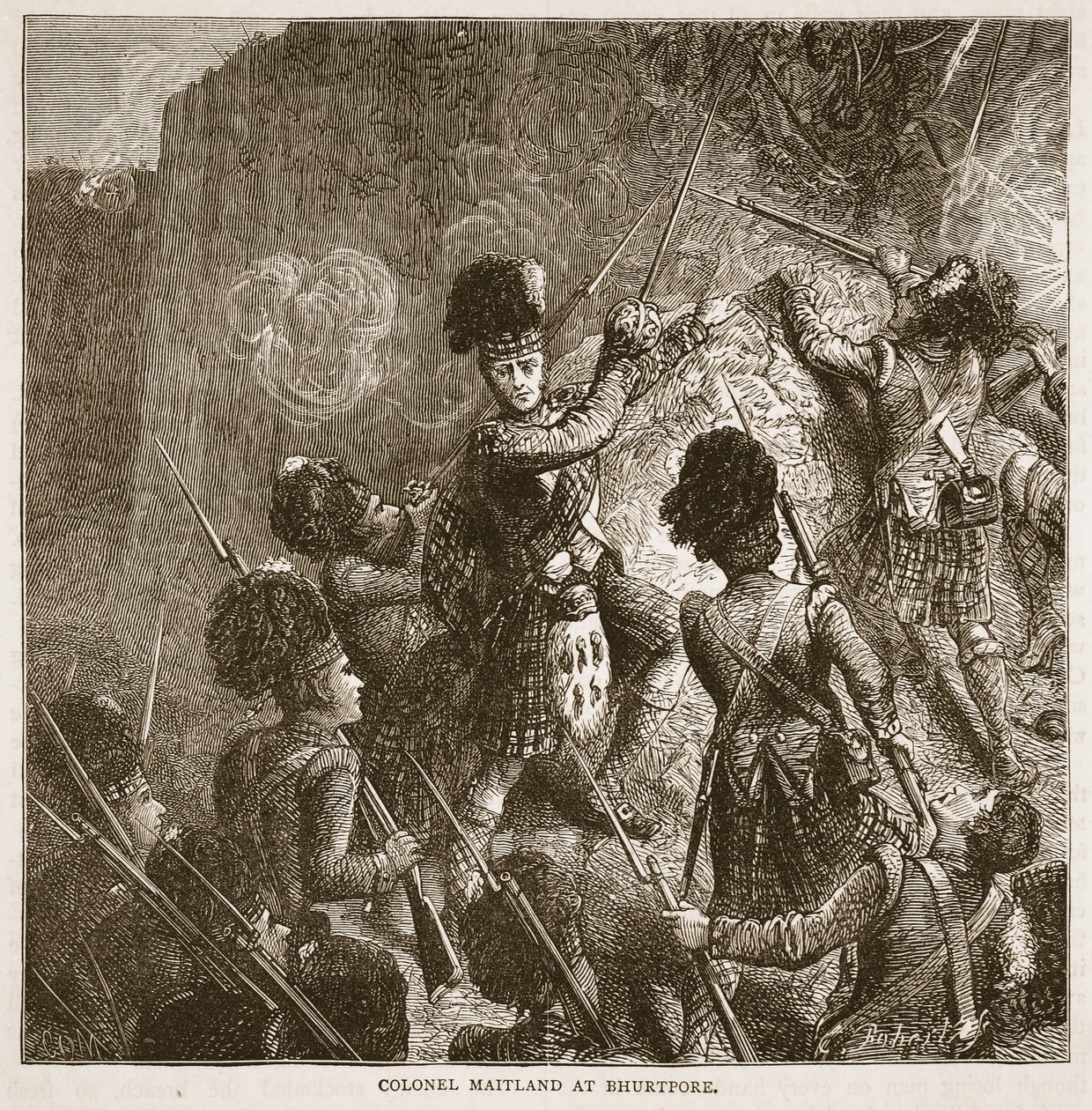 Eversti Maitland Bhurtporessa, kuvitus James Grantin Cassells Illustrated History of Indiasta, pubi. 1879 tekijältä English School