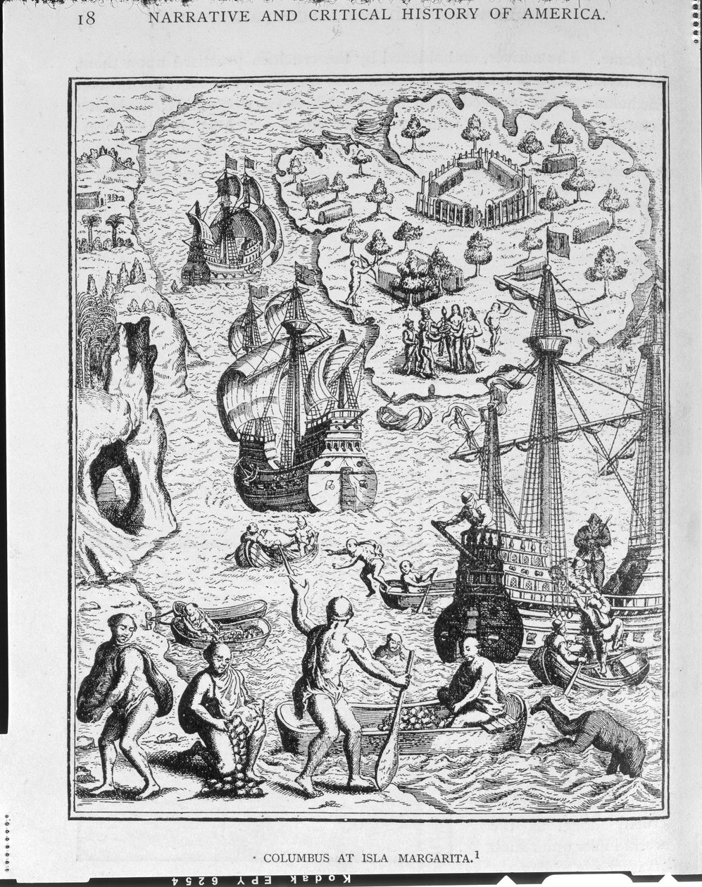 "Columbus at Isla Margarita", julkaisusta "The Narrative and Critical History of America", toimittanut Justin Winsor, Lontoo, 1886 tekijältä English School