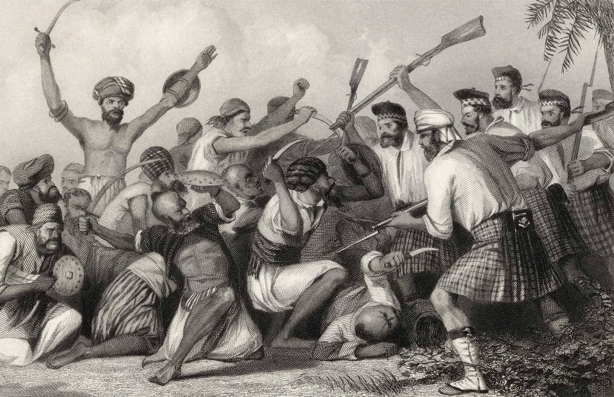 Konflikti ghazeen kanssa ennen Bareillyä 6. toukokuuta 1858, vuonna 1858 julkaistusta "Intian kapinan historiasta" tekijältä English School