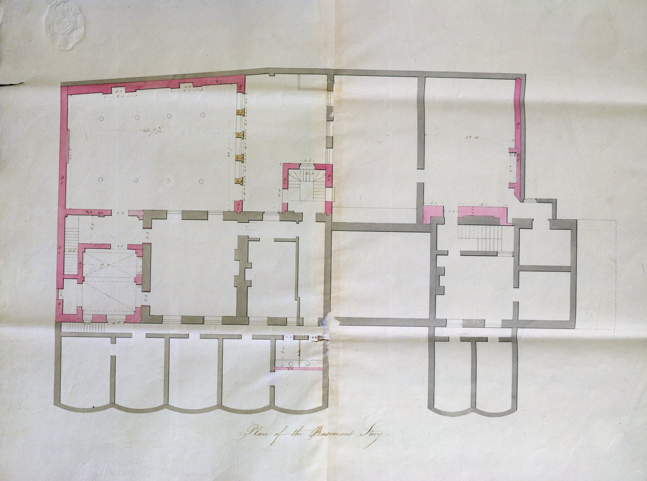 Sopimuspiirustus Royal Institutionin kellarista, 1800 tekijältä English School