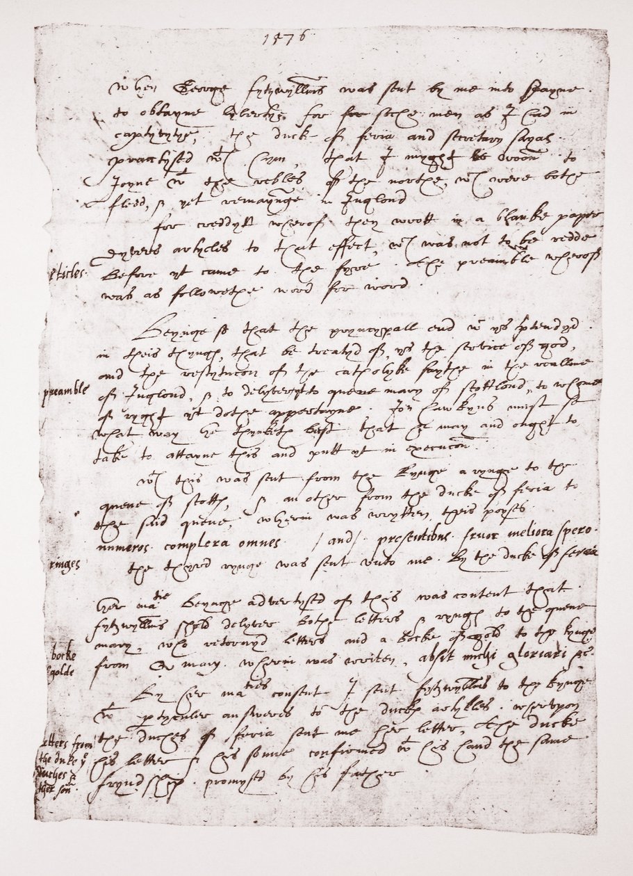 Kopio John Hawkinsin holografiamuistiosta hänen suhteistaan Espanjan kanssa, 1576 tekijältä English School