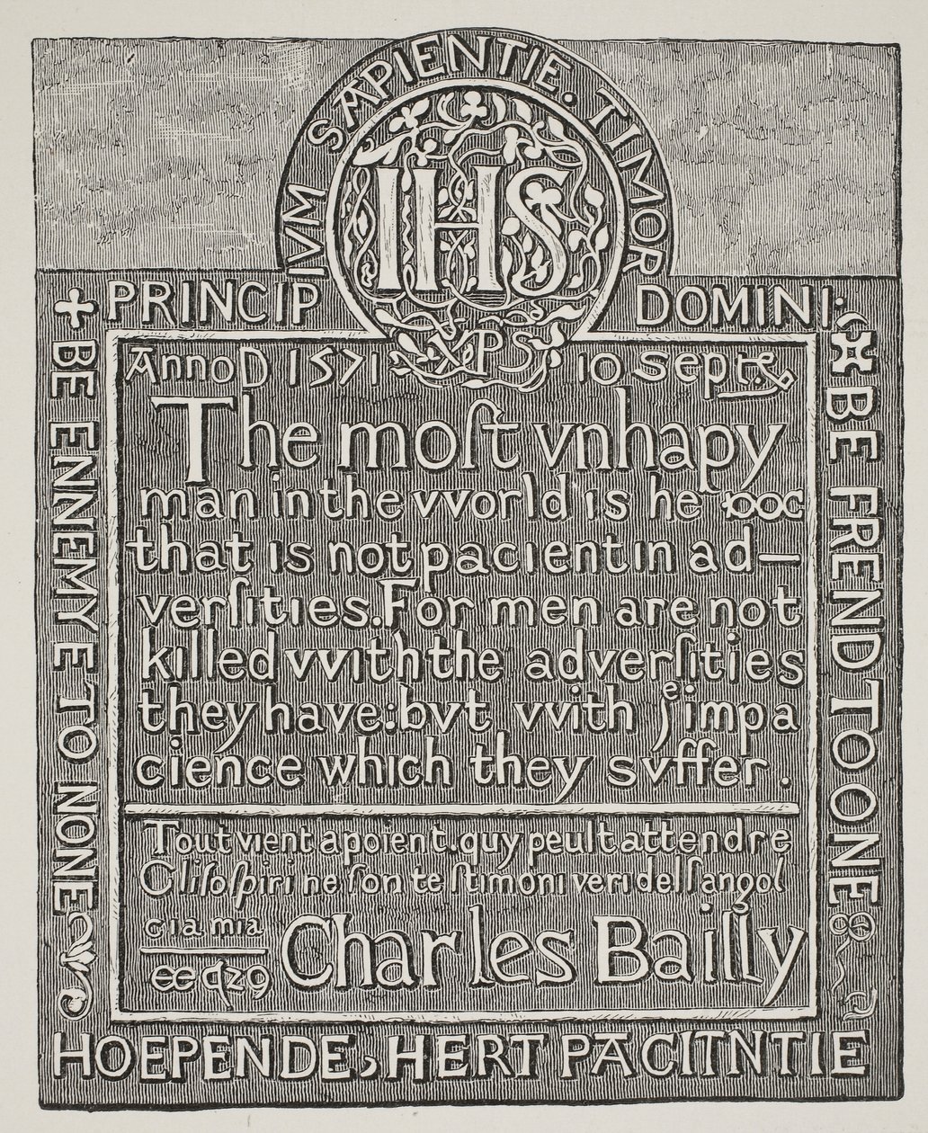 Kopio Charles Baillyn kaiverruksesta, Beauchamp Towerin seinästä, Tower of London, 1571 tekijältä English School