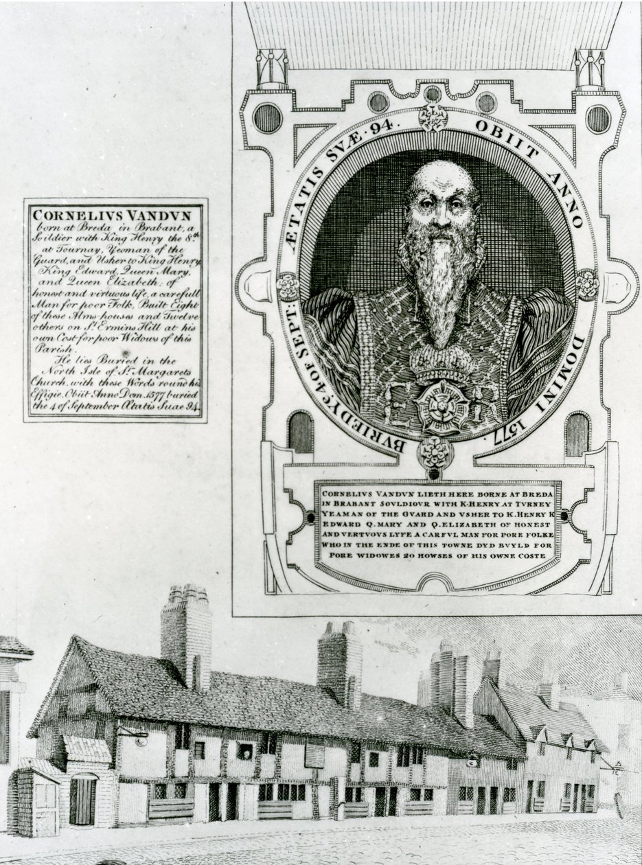 Cornelius Van Dun (1483-1577) muistomerkki ja almutalot, 1798 tekijältä English School
