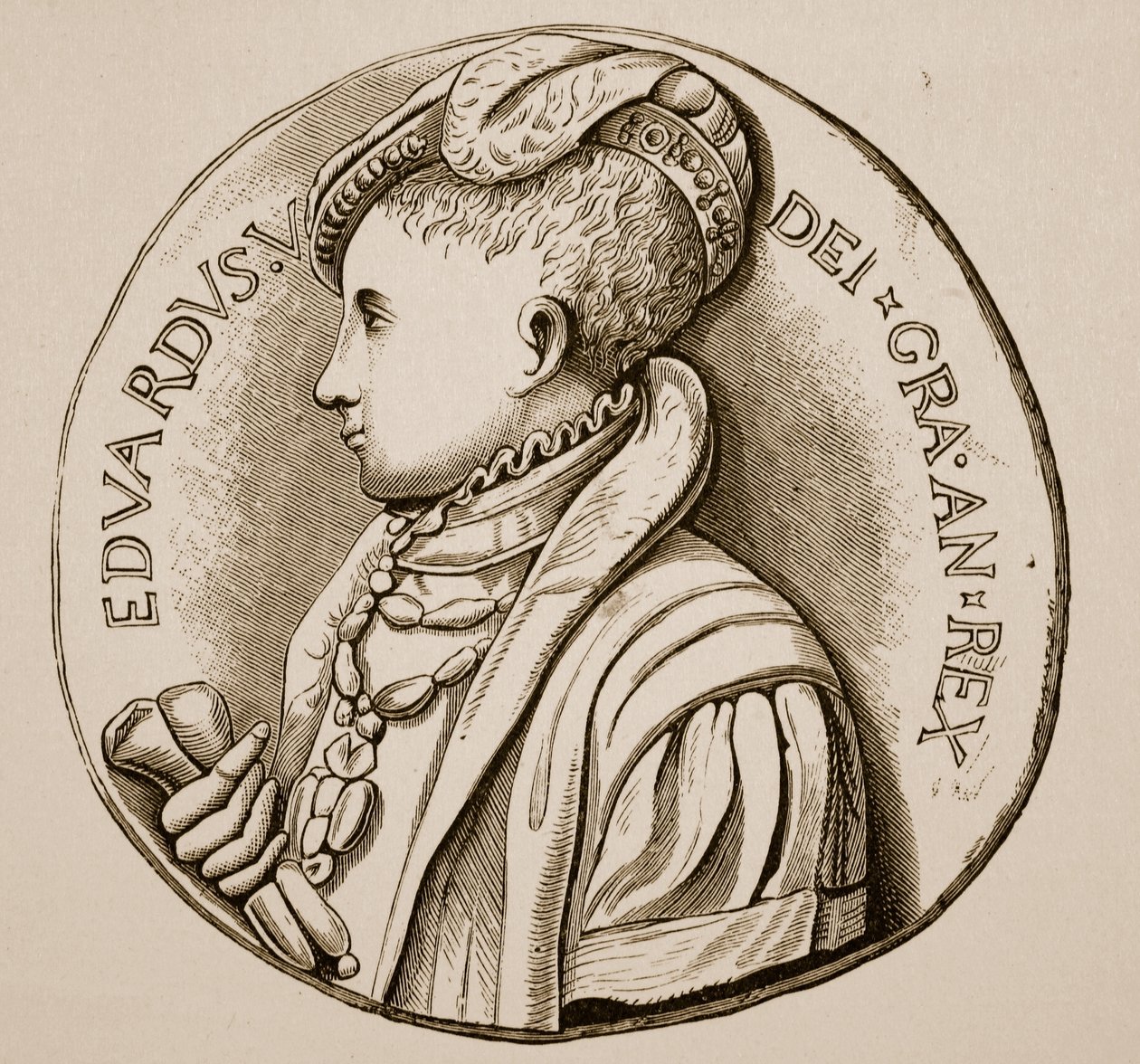 Edward VI:n kruunausmitali (seepiakuva) tekijältä English School