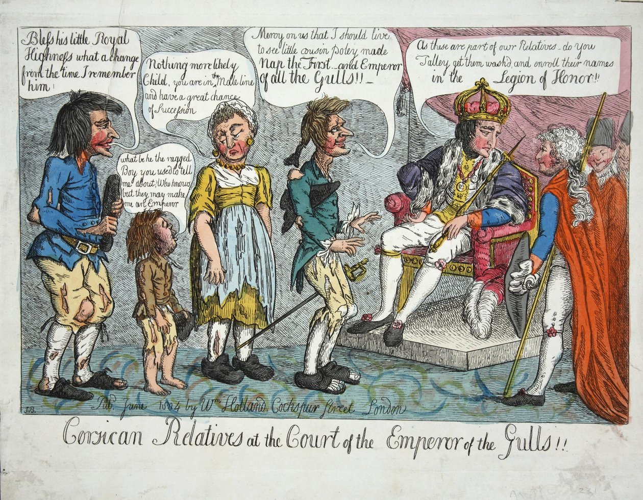 Corsican Realtives at the Court of the Emperor of the Gulls!!, pubi 1804 (käsinvärinen kaiverrus) tekijältä English School