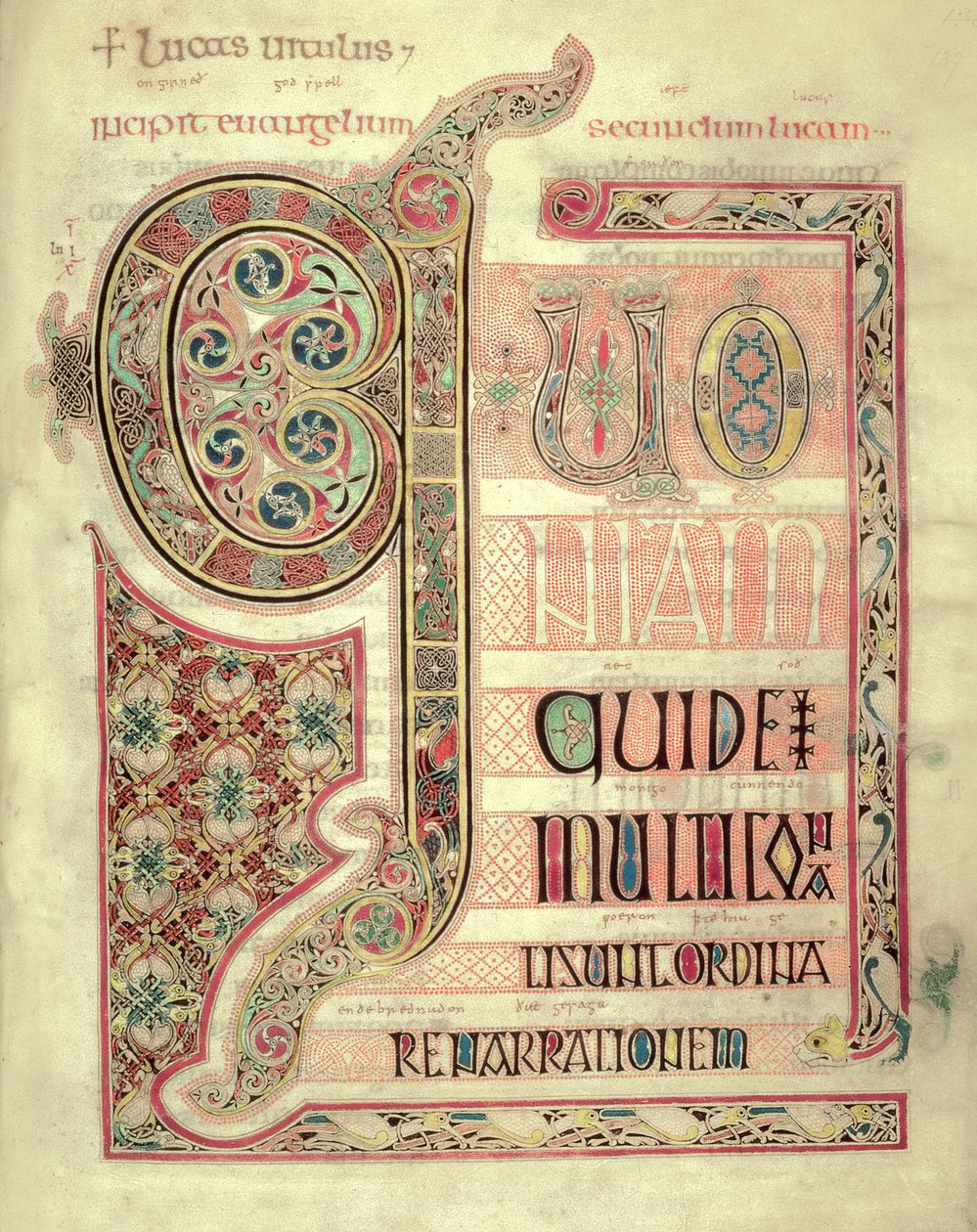 Cott Nero DIV f.139 Aloitussivu Pyhän Luukkaan evankeliumille, Lindisfarne Gospels, 710-721 (vellum) tekijältä English School