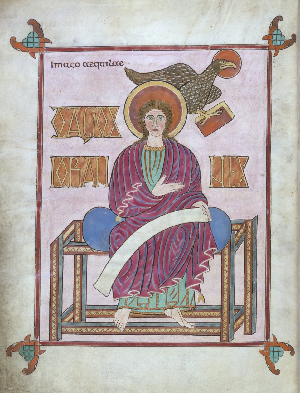 Cott Nero DIV f.209v St. John hänen symbolillaan, Lindisfarne Gospels, 710-721 (vellum) tekijältä English School