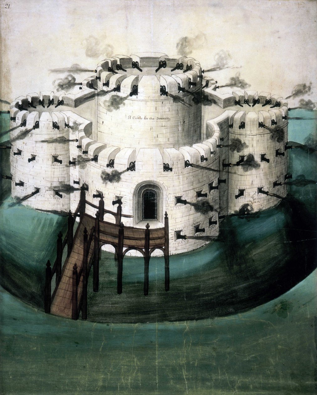 Cotton Augustus I i f.21, Design for Walmer and Sundown Castles ("A Castle for the Downes") tekijältä English School