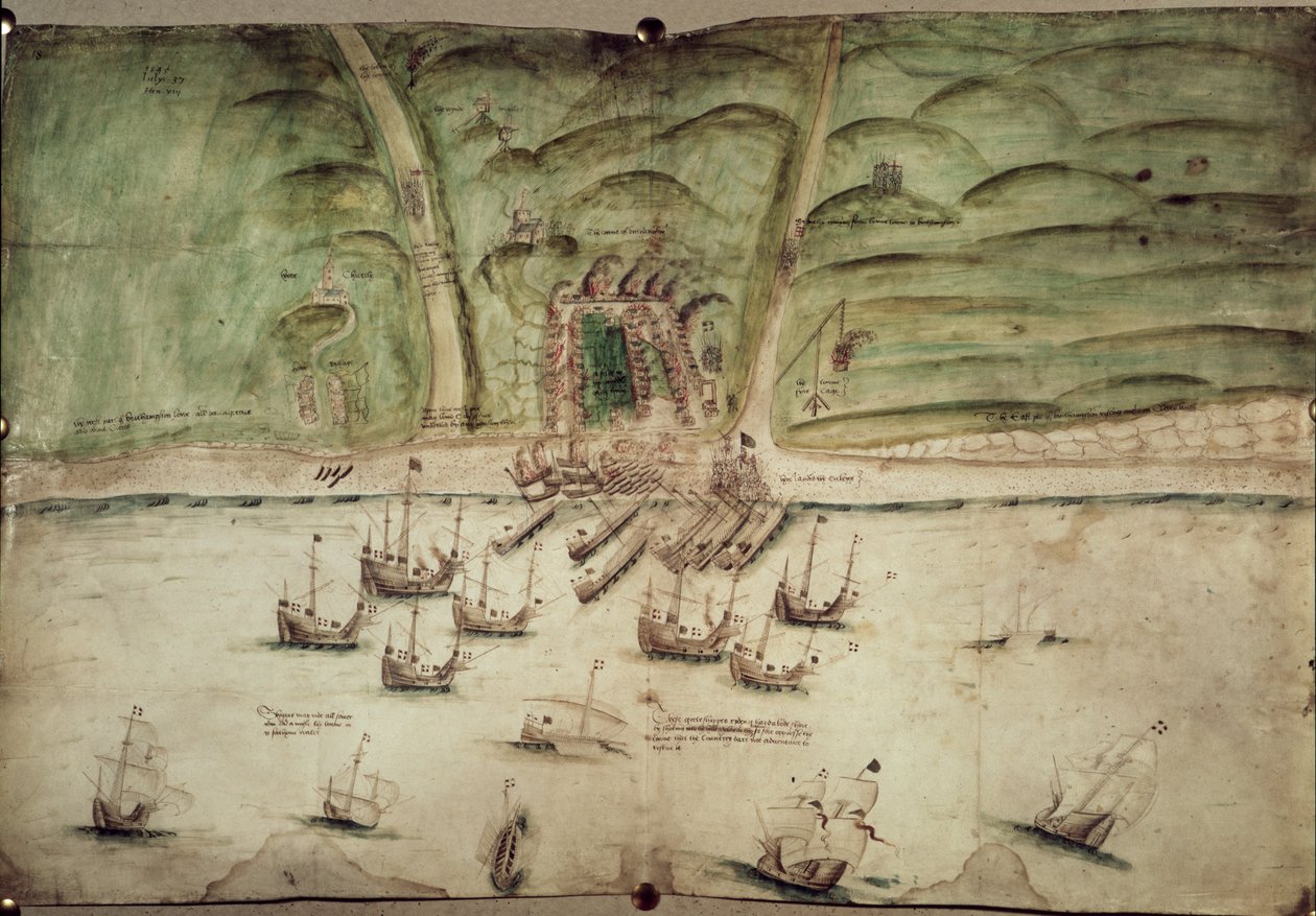 Cotton Augustus I.i f.18 Plan of Brighton hyökkäyksen alla tekijältä English School