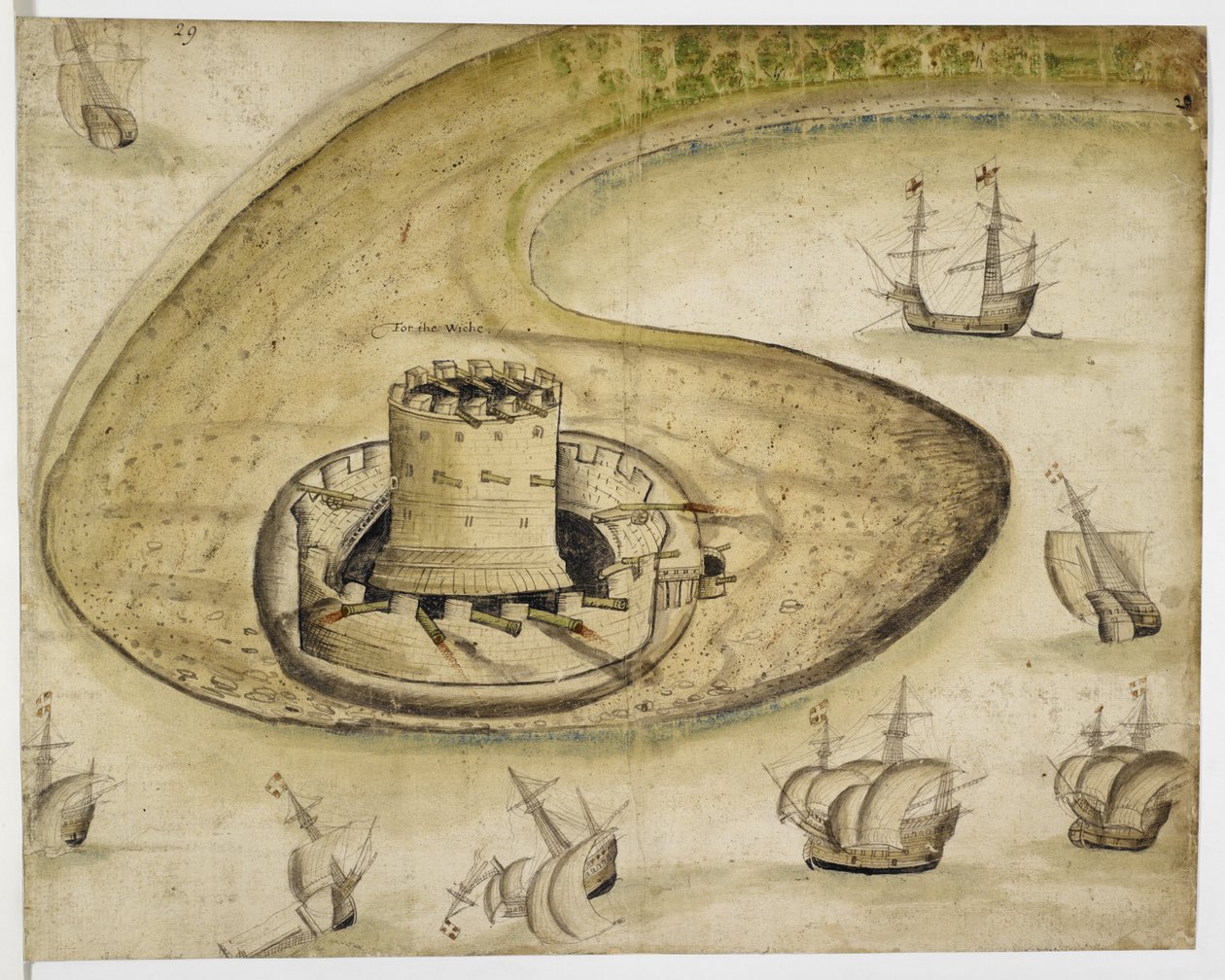 Puuvilla Augustus I.ii f. 29 Calshotin linna tekijältä English School