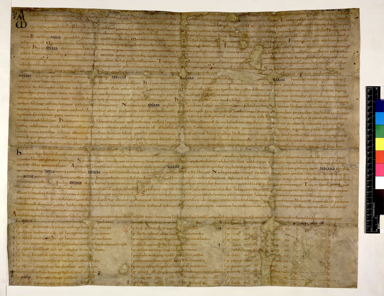 Puuvilla Augustus ii. 38 f.1 Vapauden palauttaminen Abingdonille, 993 (muste vellum) tekijältä English School