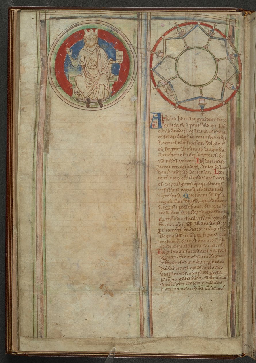 Puuvilla MS Claudius D VI, f.5v f. 5v: Kuvaus anglosaksisen heptarchian seitsemästä valtakunnasta, n. 1255-1259 (vellum) tekijältä English School