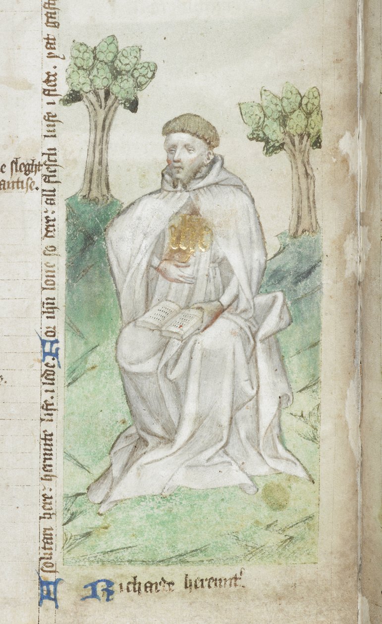 Puuvilla MS Faustina B.VI (2) f008v, Richard Rolle of Hampole, yksityiskohta (vellum) tekijältä English School