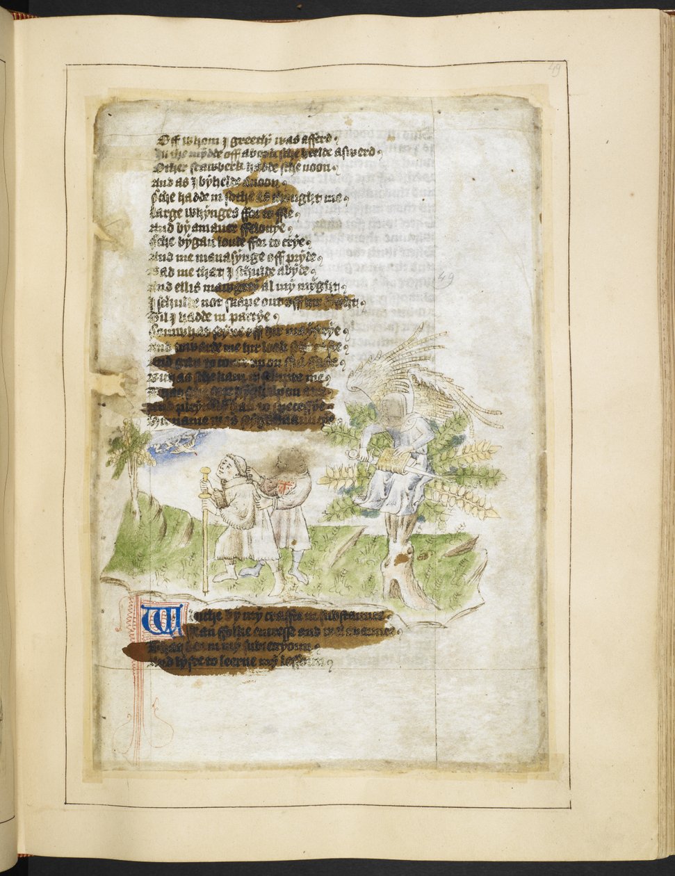 Puuvilla Ms Tiberius A vii fol.49 Nekromanssin personifikaatio (vellum) tekijältä English School