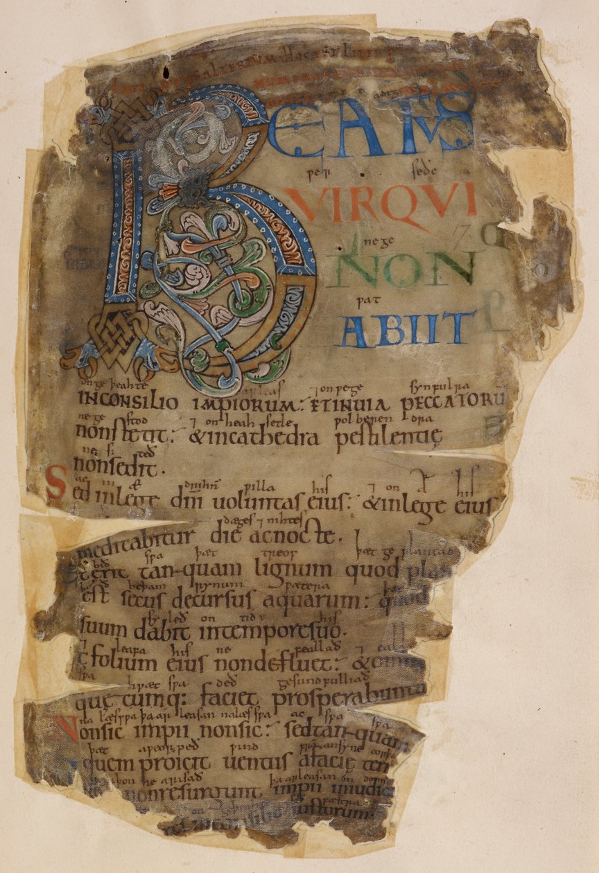 Puuvilla Vitellius E. XVIII f.18, Beowulf, Codex membran -psaltterin (pergamentin) valaistu sivu tekijältä English School