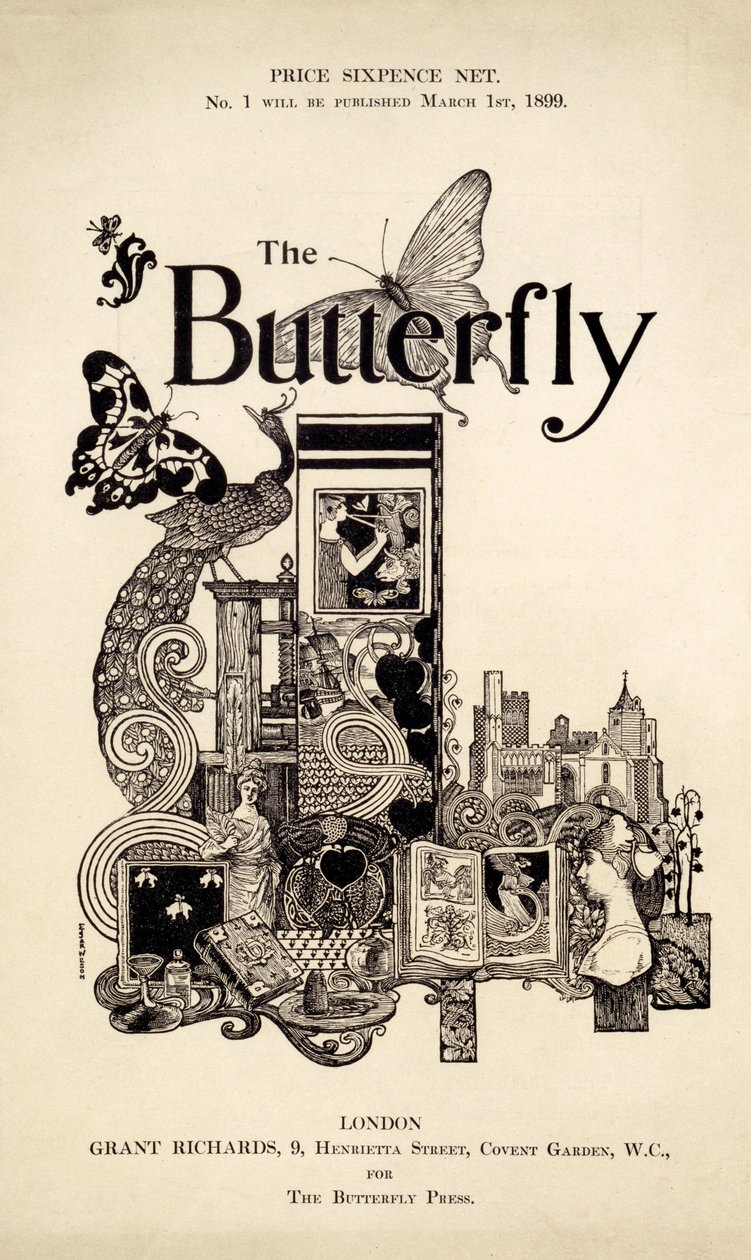 The Butterfly Magazine -lehden kansi, julkaistu 1. maaliskuuta 1899 (litho- ja kohopaino) tekijältä English School