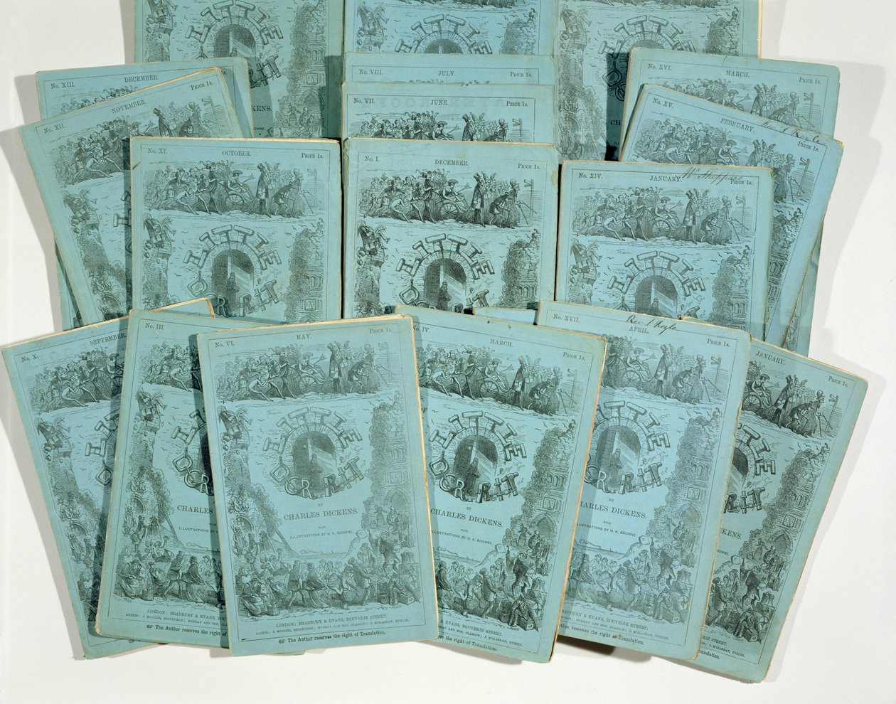 Kannet Charles Dickensin (1812-70) Monthly Issues of Little Dorritista, julkaistu n. 1856 tekijältä English School