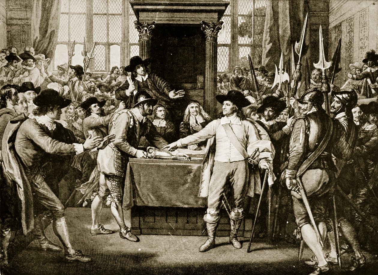 Cromwell hajottaa Long Parliament, 1653, kuva Hutchinsons Story of the British Nationista, n. 1923 tekijältä English School