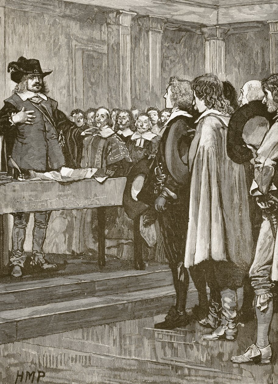 Cromwell kieltäytyy kruunusta, kuvitus Cassells Illustrated History of Englandista (seepiakuva) tekijältä English School