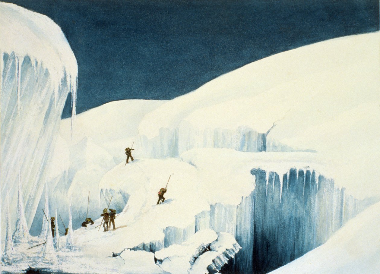 Crossing a Rane, Charles Fellowsin (1799-1860) tarinasta Ascent to the Ascent to the Summit of Mont Blanc, julkaistu 1827 tekijältä English School