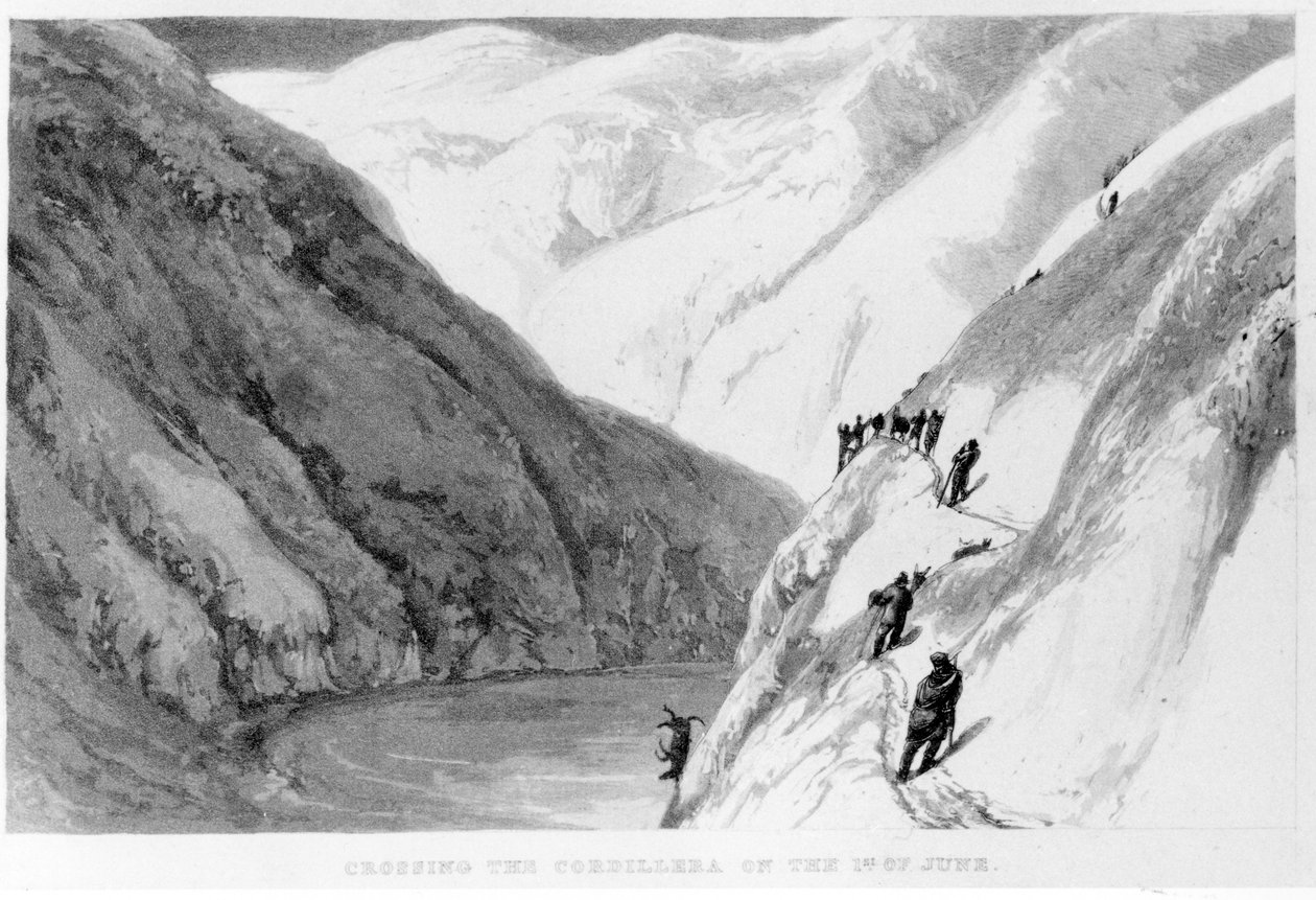 Cordilleran ylitys 1. kesäkuuta Alexander Caldcleughin matkasta Etelä-Amerikassa, 1825 tekijältä English School