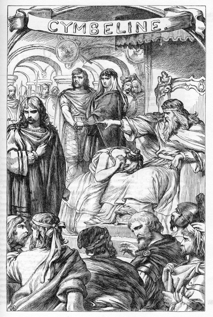 Cymbeline - (The Tragedy of Cymbeline, King of Britain) - Kuvitus kirjassa "" Completes de William Shakespeare"" 1866 - Tämän painoksen kuvitukset ja yleinen muoto on lainattu Cassellin kuvitetusta Shakespearesta, joka julkaistiin Lontoossa tekijältä English School