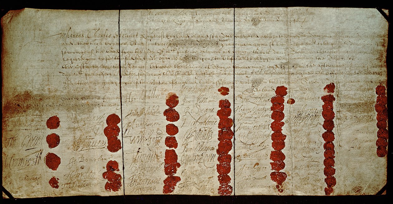 Kaarle I:n (1600-49) kuolemantuomio 29. tammikuuta 1648 (tosiasiassa 1649) tekijältä English School