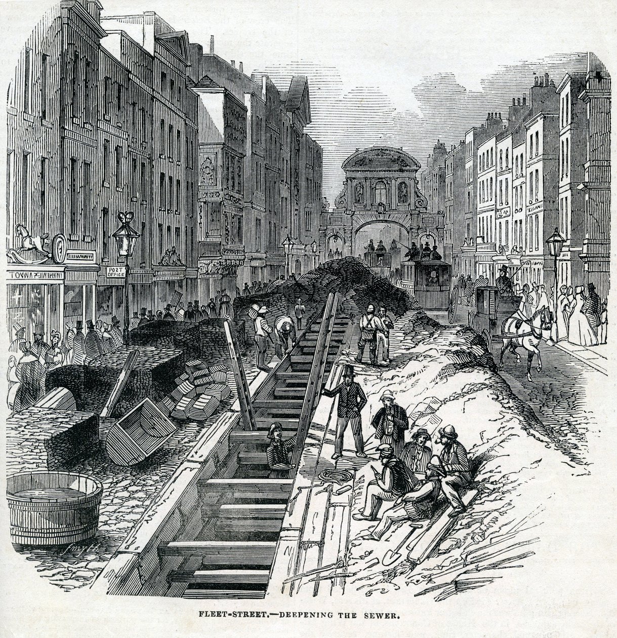 Fleet Streetin viemäriverkoston syventäminen, Lontoo, 1845 tekijältä English School