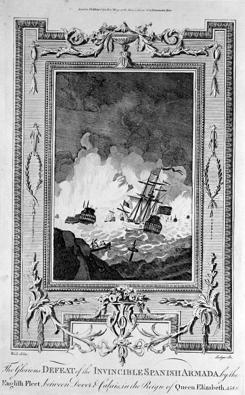 Espanjalaisen armadan tappio, Paul Wrightin "The New and Complete Book of Martyrs" -teoksesta (kaiverrus) (svetokuvassa). tekijältä English School