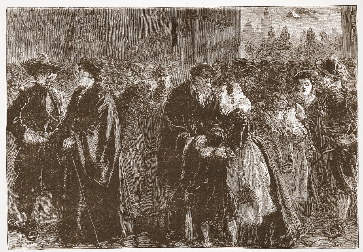 Karkotettujen ministereiden lähtö Kuttenbergistä, kuvitus James Aitken Wylien (1808-1890) teoksesta The History of Protestantism, pub. 1878 tekijältä English School