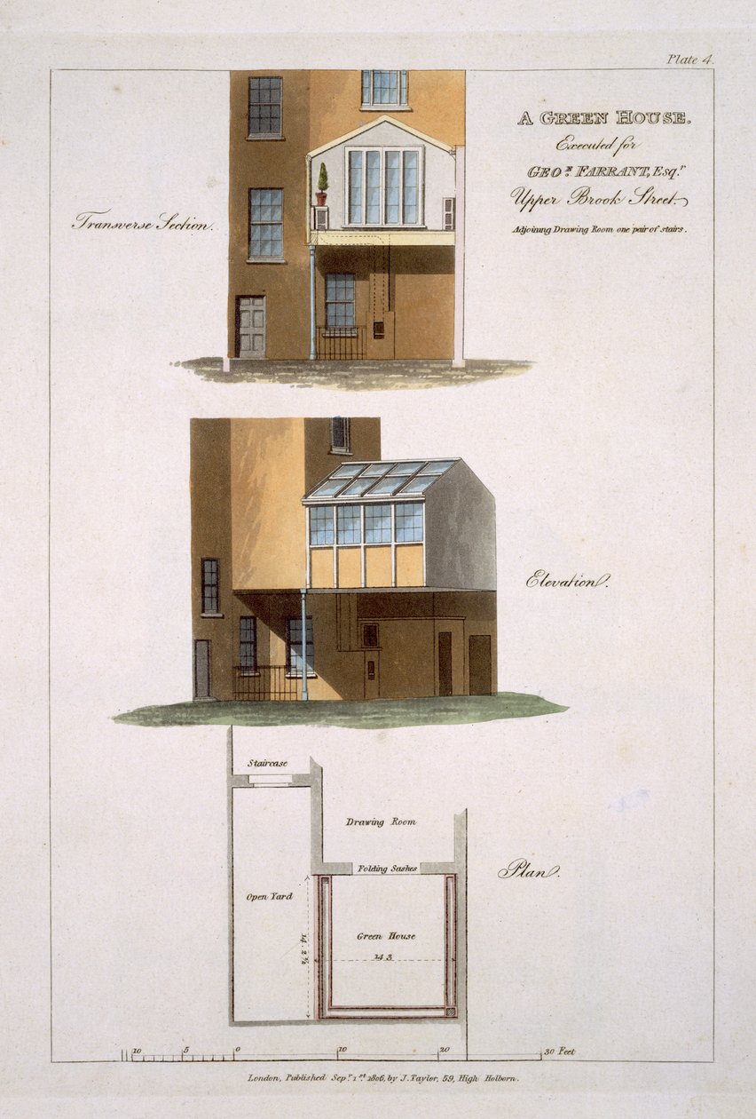 Design for A Green House, toteutettu G. Farrantille, 1806 tekijältä English School