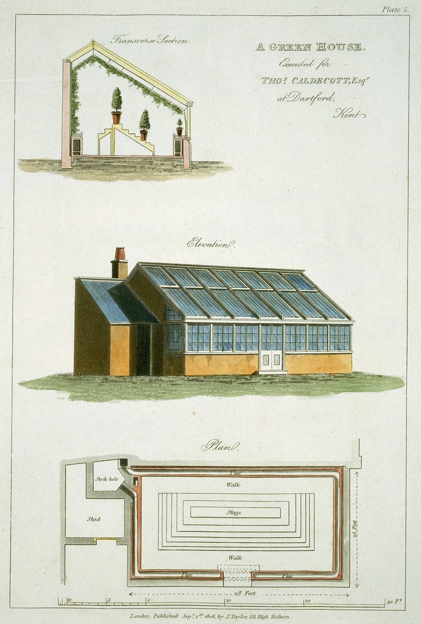 Design for A Green House, toteutettu Thomas Caldecottille Dartfordissa, Kentissä, 1806 tekijältä English School