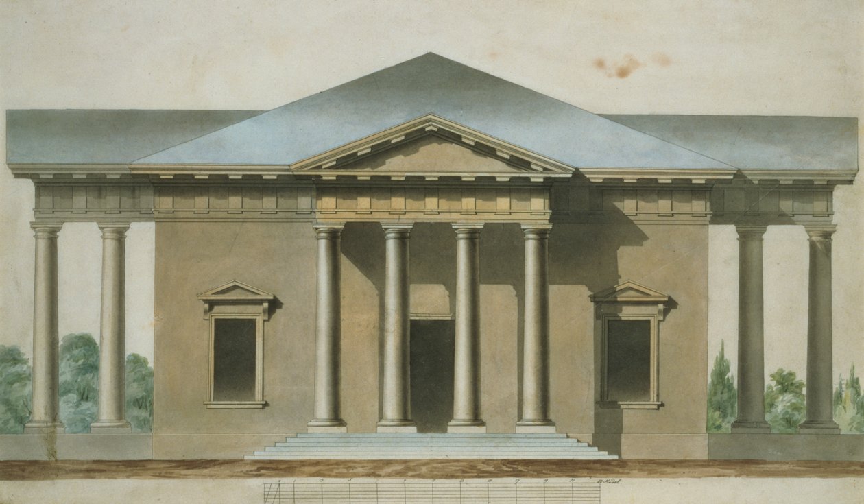 Suunnittelu Toscanan Doric Garden Pavilionille, n. 1830 (wc ja kynä ja muste paperille) tekijältä English School