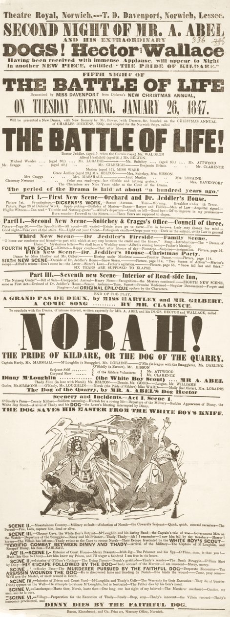 Dickensin näytelmä: Elämän taistelu, Theatre Royalissa, Norwichissa, 26. tammikuuta 1847 tekijältä English School