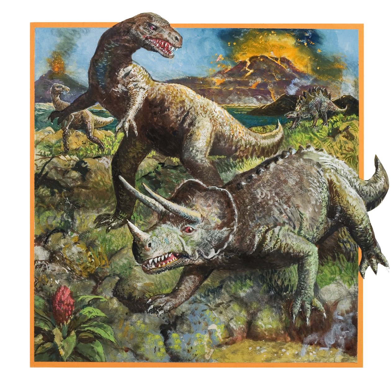 Dinosaurukset ja tulivuori (guassi paperille) tekijältä English School