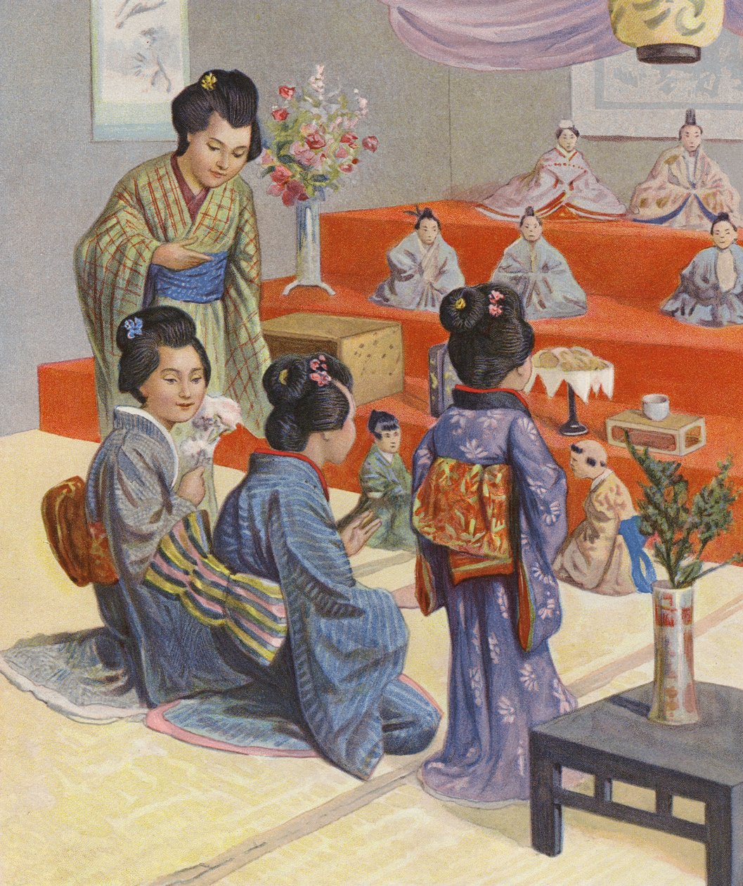 Nukkefestivaali Japanissa (värilitografia) tekijältä English School