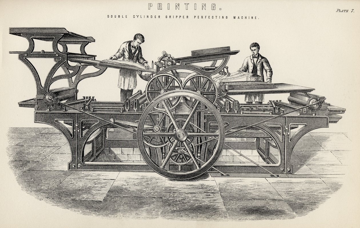 Kaksisylinterinen tarttujan viimeistelykone, The National Encyclopaedia, julkaisija William Mackenzie, Lontoo, 1800-luvun loppu tekijältä English School