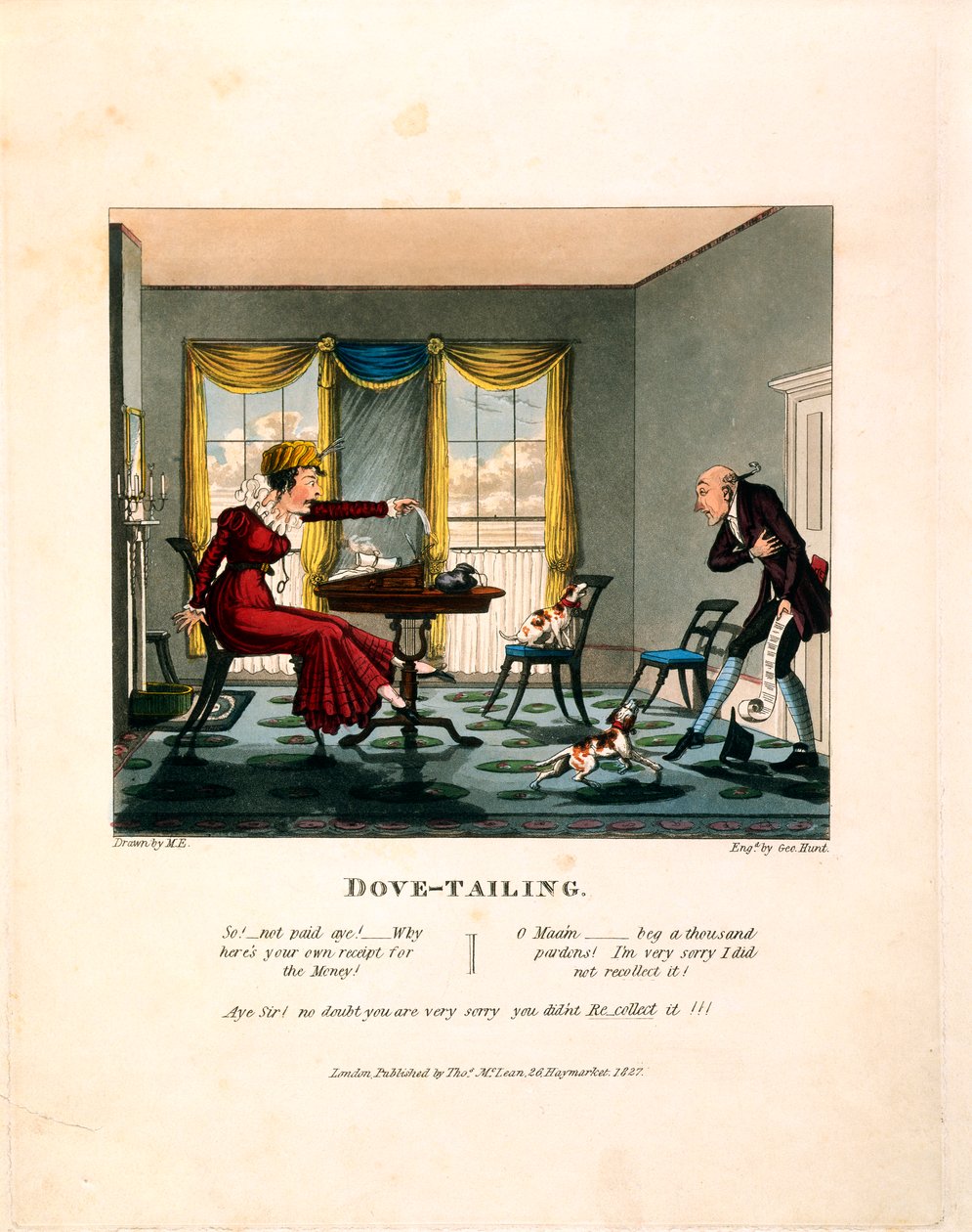 Kyyhkynenhäntä, kaiverrettu George Hunt, julkaissut Thomas Mclean, 1827 tekijältä English School